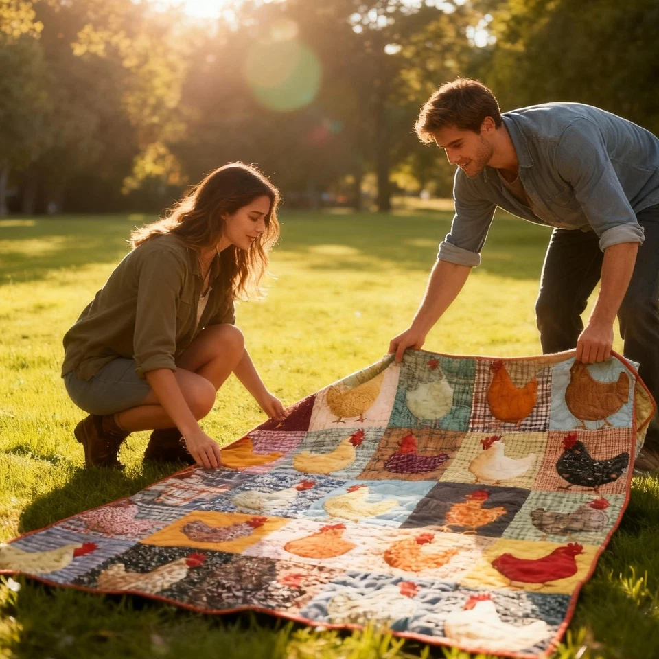 Складное дышащее мягкое лоскутное одеяло с принтом курицы - Изображение 4 из 4