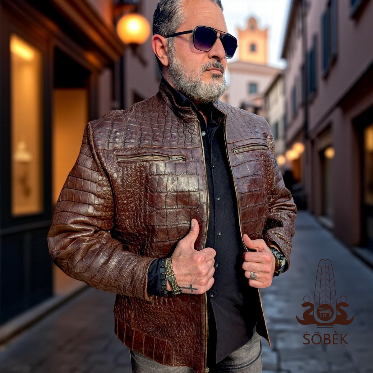 New Men's Brown Alligator Leather Jacket XL – Luxury Rare Leather