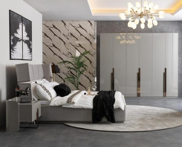 Schlafzimmergarnitur Schlafzimmer Set Bett 2X Nachttische Kleiderschrank-image