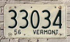 1956 Vermont License Plate 33034