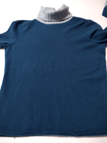 NEIMAN MARCUS Women's Turtleneck 100% Cashmere (M) Blue & Green Sweater - Picture 3 of 5