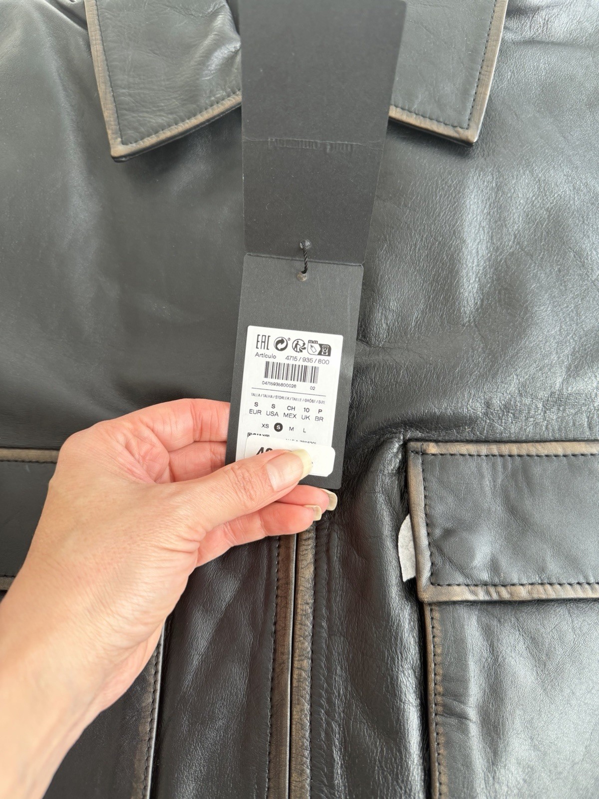 NWT MASSIMO DUTTI WORN EFFECT NAPPA LEATHER JACKET, BROWB, SIZE S image 3