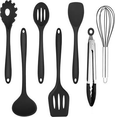 Kitchen Utensil Set, 7 Pieces, Black Silicone Kitchen Utensils, Cooking Cutle...