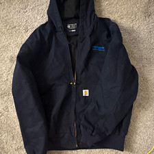 Carhartt Men s Navy Hooded Lined Full Zip Work Jacket Loose Fit XL Regular