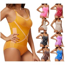 Women Shapewear Stretchy Bodysuit Contrast Color Leotard One Piece Exercise Gym