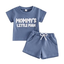 Baby Boy Summer Clothes 2 Piece Outfit Knit Truck Shirt Short Sets Little 6 1...