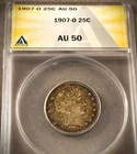 1907-O BARBER QUARTER ** ANACS GRADES AU-50 ** A PROBLEM FREE COIN   (7698)
