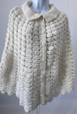 VTG Crochet Poncho Cape Shawl Boho Hippie Grandma Cottage b54 