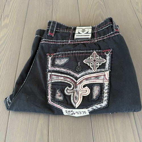 Rock Revival Shorts Mens 40 Black Classic Cargo Pockets Premium Embellished Read - Picture 19 of 19