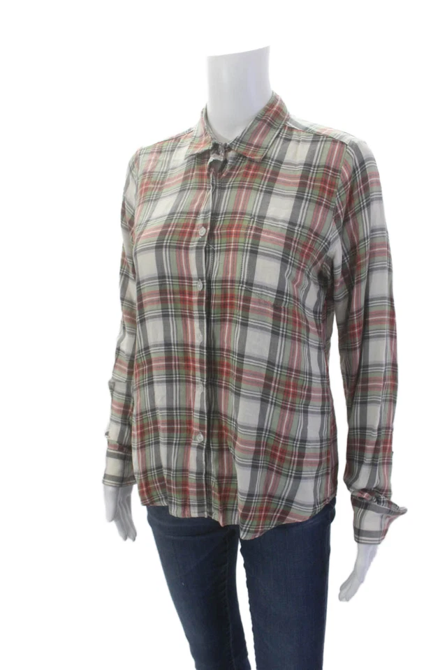 Женская хлопковая клетчатая рубашка Steven Alan с длинным рукавом на пуговицах многоцветная размер M - Изображение 2 из 4