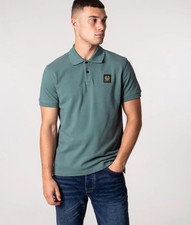 Image of BELSTAFF Men's Green Short Sleeve Logo Patch Polo Shirt Small BNWT C650