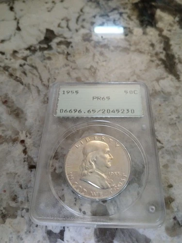 1955 Franklin Half Silver Dollar PCGS PR65 OGH Rattler Slab Mild Cameo