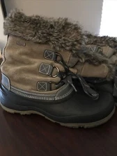 Khombu Winter Boots Womens 9M Leather Uppper, Tan Suede, Faux Fur