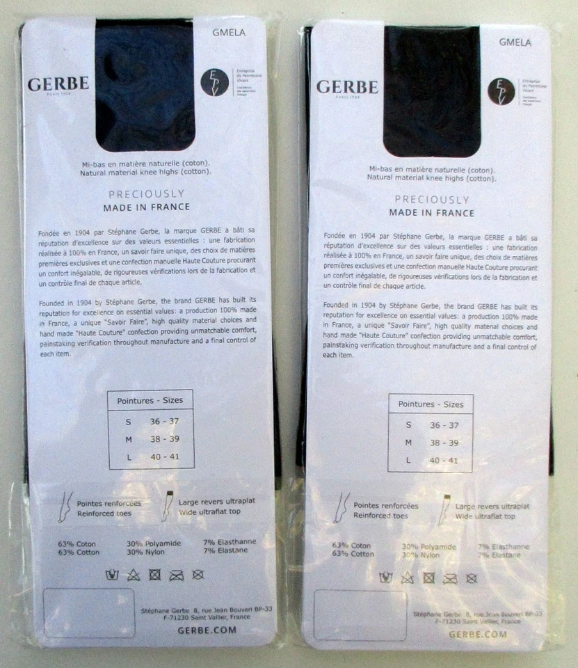 Neufs. GERBE. Lot de 2 paires. Mi-Bas coton "ELANORE". Taille S (36-37). Noirs. - Photo 3/4
