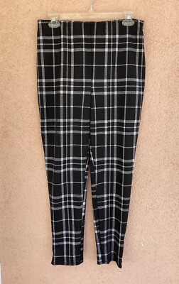 women's AMP stretch black & white plaid pants with elastic waist band - size L