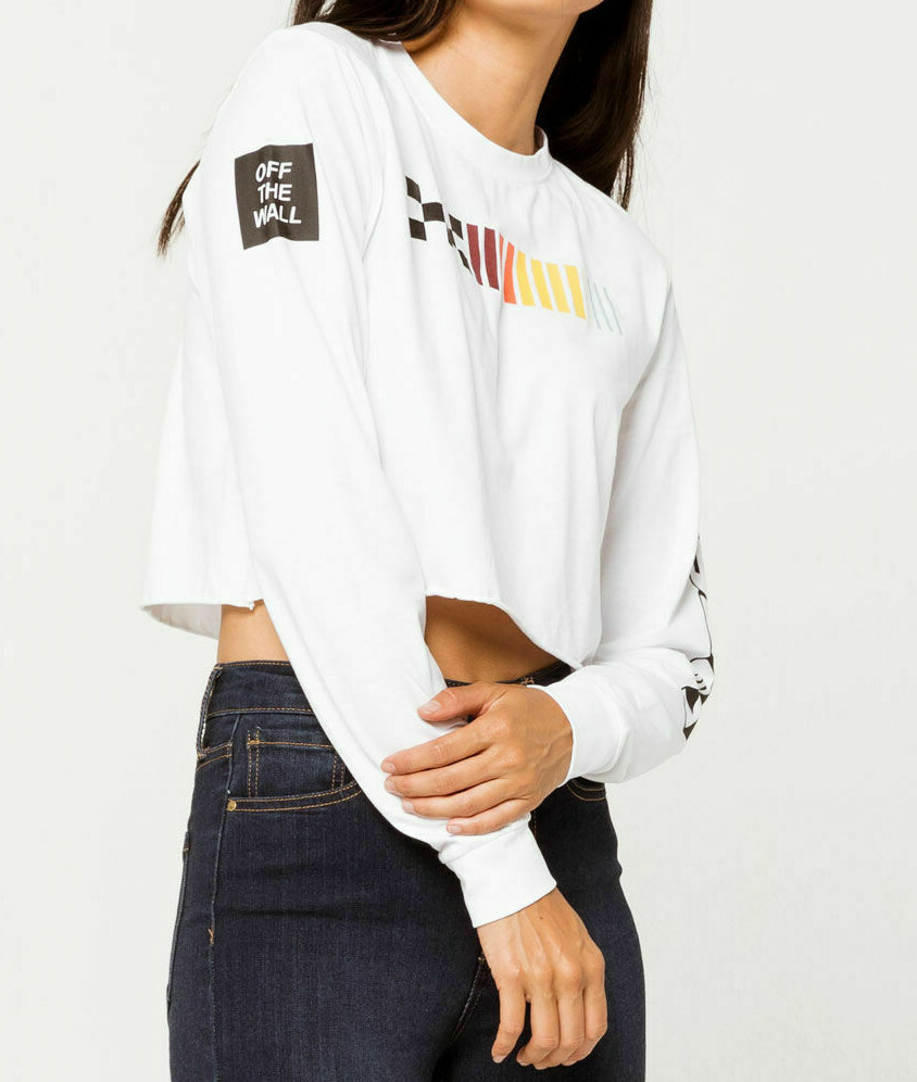 Vans Women's Hi Performance White Crop Long Sleeve T-Shirt Vans Women's Hi Performance White Crop Long Sleeve T-Shirt