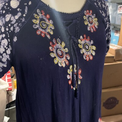 fashion force dresses Fashion Force Womens Dress One Size Short Sleeve Navy Multicolored  Embroidery