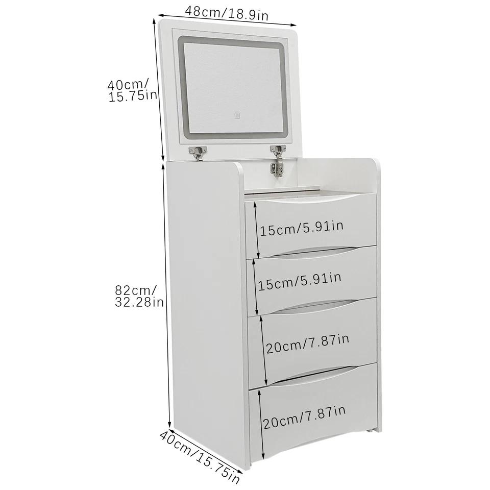 Tocador Escritorio con Tapa Abatible LED Espejo Iluminado Tocador Escritorio con Taburete de Maquillaje Gris Foto 2 de 4