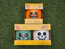 LEGO Halloween Small Storage Heads 3 PIECE SET Skeleton, Zombie & Pumpkin