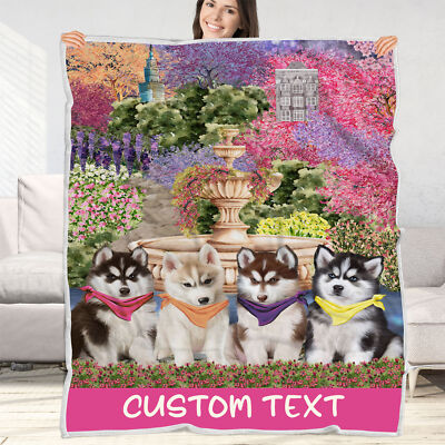 Siberian Husky Dog Blanket Personalized Throw Woven Fleece Sherpa Designs NWT