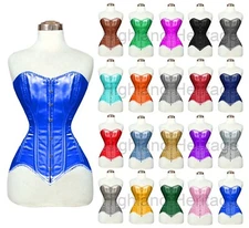 Double Steel Boned Waist Trainer Corset Body Shaper Satin Womens Overbust Corset