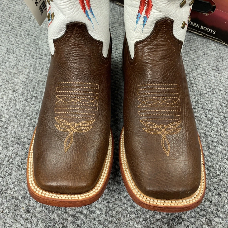 Botas Ferrini Mujer Talla 8.5 Blanco Marrón Atrapasueños Vaquera Cuero Tachonado Foto 3 de 4