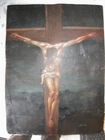 ORIGINAL VINTAGE RETABLO ON TIN 1960'S SIGNED ''MORO'' , JESUS ON THE CROSS