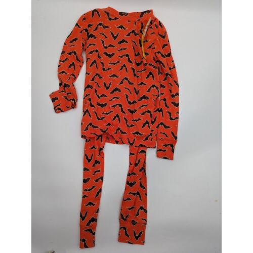 NEW Gap Kids SZ 14 Orange Bat Halloween Snuggle Fit Pajamas Long Sleeve Pant