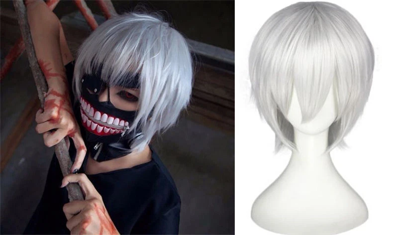 Kaneki Ken Tokyo Ghoul короткий серебристый белый прямой парик для костюма косплея - Изображение 2 из 4