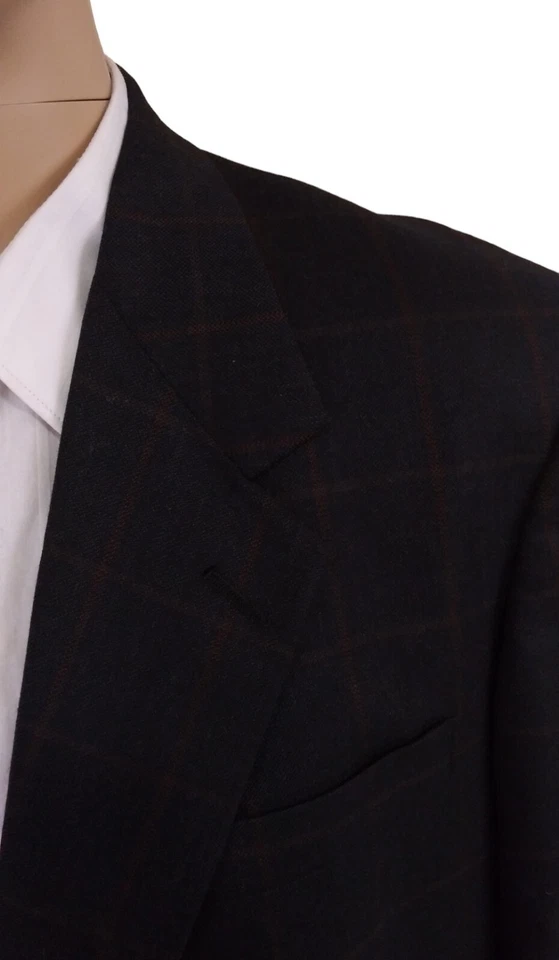 Blazer Abrigo Deportivo Aquascutum 2 Botones Gris Carbón Rojo Cuadros Lana Cachemira 46R Foto 3 de 4