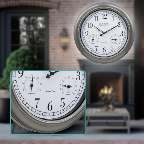 La Crosse Technology Atomic Analog Clock 18" Pewter W/ Thermometer HygrometeR - Picture 6 of 7