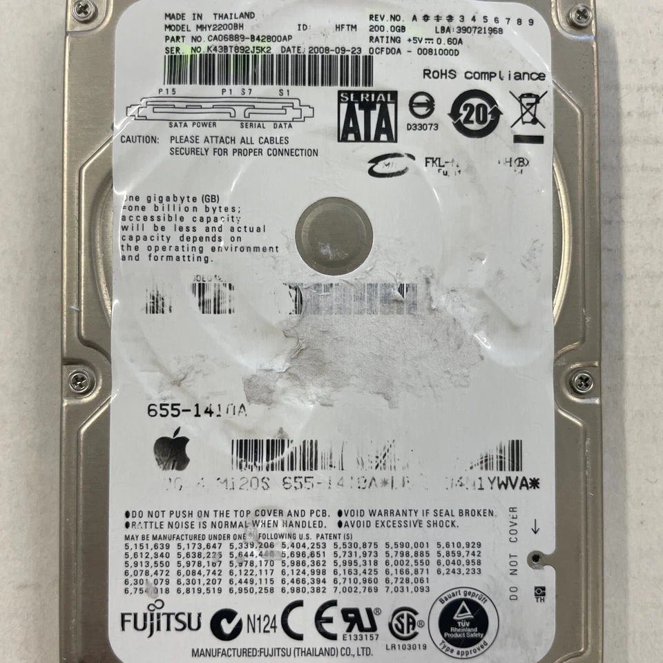 Fujitsu MHY2200BH 200GB 2.5" SATA HDD 5400RPM 1.5GB/s 8MB Cache Apple 655-1410A - Image 2 of 4