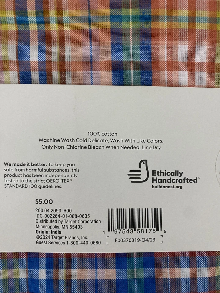 Threshold Checkered Print 2 Piece 100% Cotton Fabric Napkin Set 18" x 18" New 🤗 - Image 4 of 4