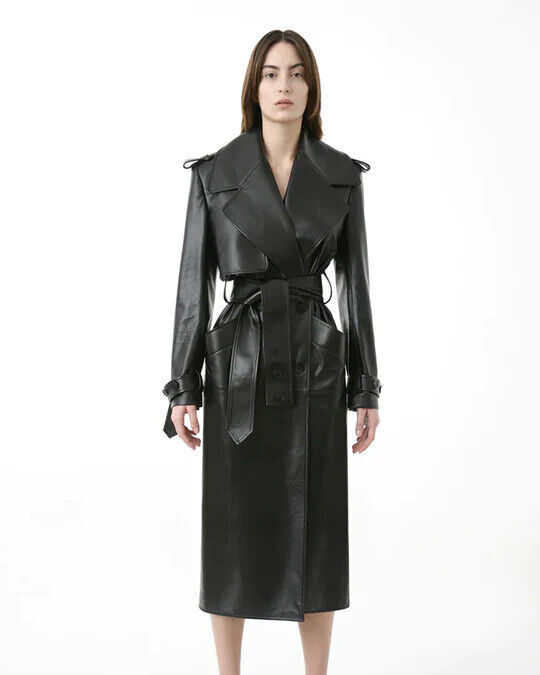 FREEDOM rum leather long trench coat ダブル FREEDOM rum leather long trench coat ダブル