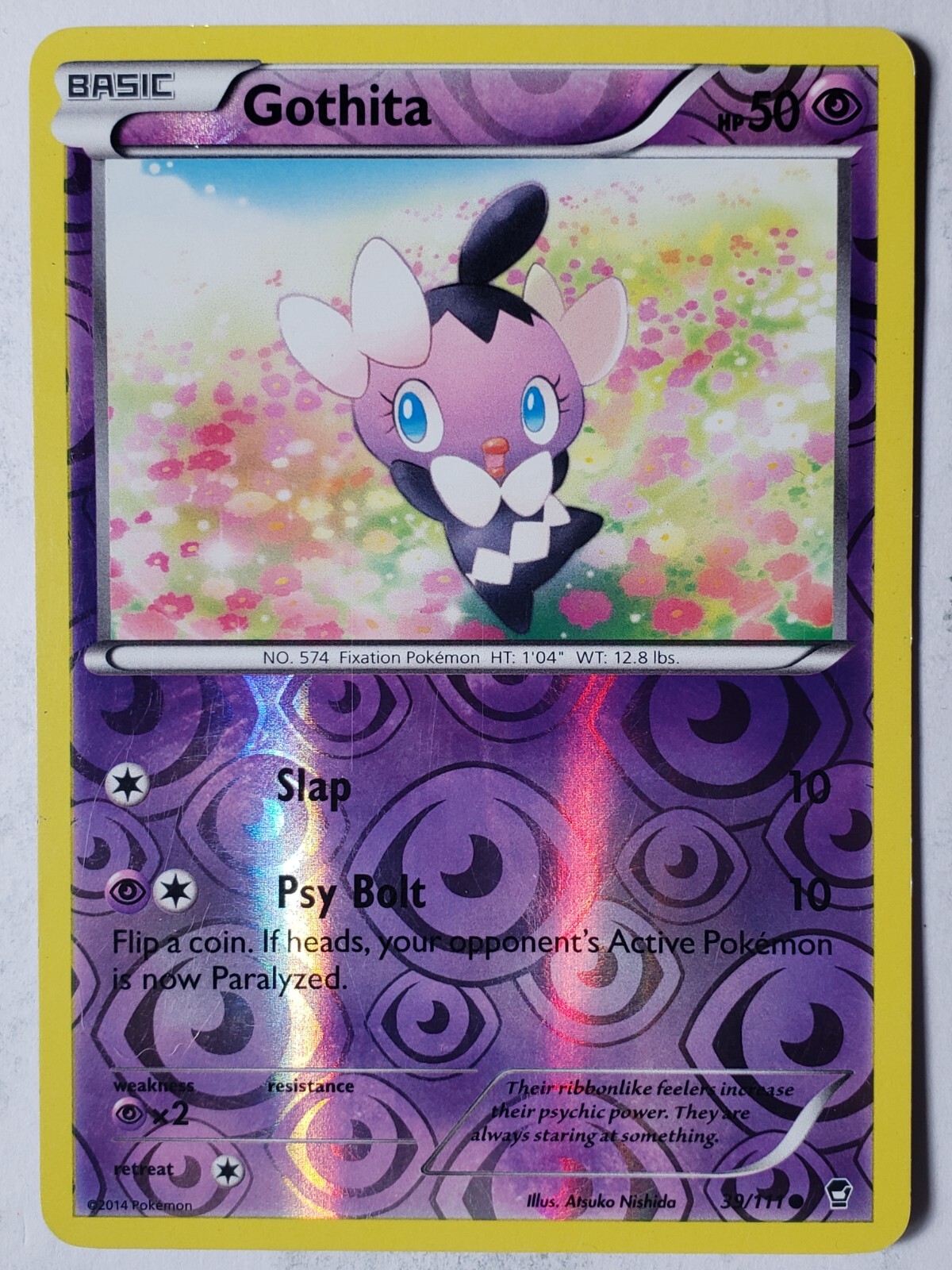 REVERSE HOLO Gothita 39/111 PL - XY Furious Fists Pokemon Card - Atsuko Nishida