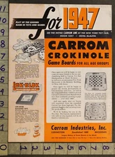 1947 CARROM BOARD WOOD GAME LUDINGTON CROKINOLE LOK-BLOK PLAYSET 2pg TOY AD TR73