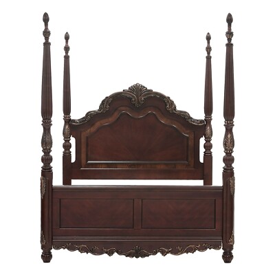 BEAUTIFUL BURL INLAY 4 POSTER CHERRY FINISH QUEEN BED BEDROOM FURNITURE