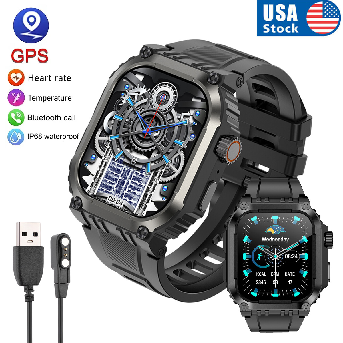 2024 Military Smart Watch GPS Sports Fitness Tracker Bluetooth Call  Waterproof