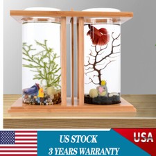 Glass Betta Fish Tank Bamboo Base Mini Aquarium Fish Tank For Desktop