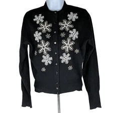 Vintage Romanceey Sweater 38 Angora Wool Cardigan Beaded Embroidery Snowflake