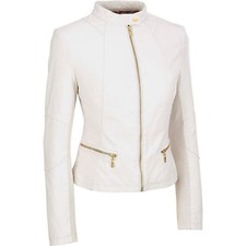 Womens White Leather Jacket Biker Moto 100 Lambskin Size XS S M L XL XXL - 059