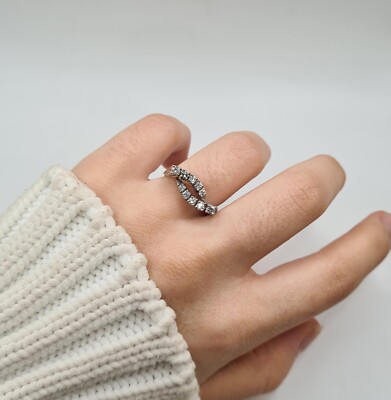 Bague Cocktail En Or Blanc 18 Carats Avec Diamants Naturels – Poids 4.53 G – Taille 57 – Neuf Avec étiquettes