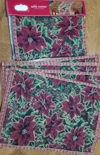 NEW Poinsettia Tapestry Table Runner Red Green Gold - FREE SHIPPING