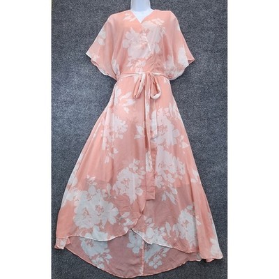 NWT Lane Bryant Plus Floral Chiffon High Low Wrap Maxi Dress Belted Size 22