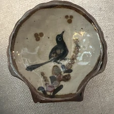 Ken Edwards Tonala Trinket Dish Hand Painted Mexican Art Pottery Blue Bird VTG