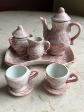 Vintage Miniature Dollhouse Pink Porcelain Tea Coffee Set