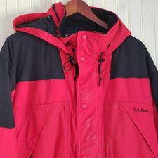 Vintage L.L. Bean Coat Mens XL Red Black Hooded Nylon Parka Ski Insulated 90s