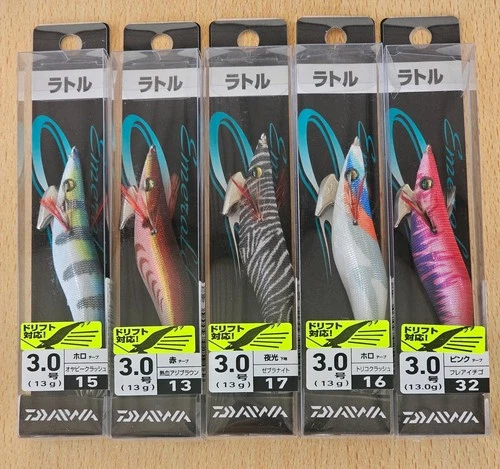 Lot of 5 Daiwa Emeraldas Rattle 3.0 Squid Jig Egi Fishing (set no 2)