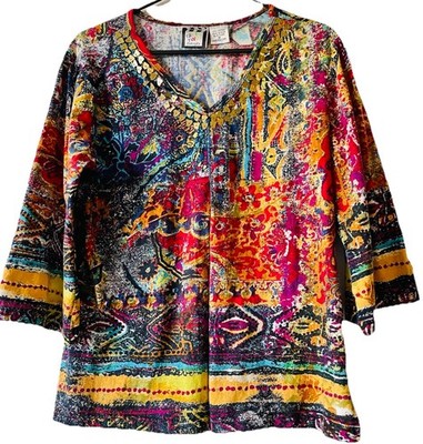 Vintage Take Two Clothing Embellished Graphic Abstract Cotton Knit Top Size M