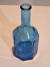 VTG Wheaton NJ Blue Glass Octagonal Eight Sided Bottle 5.5" Tall
